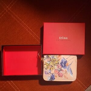 Trina Turk Cream Floral Zip Wallet with Multicolor Blooms
